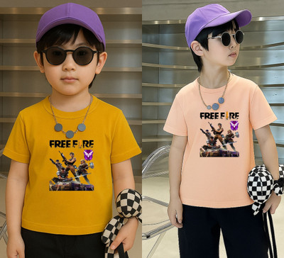 Lecowar Boys Printed Polyester Regular T Shirt(Yellow, Pink, Pack of 1)