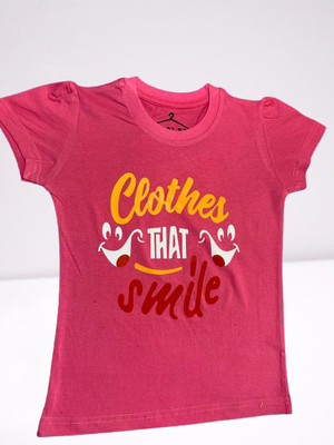 MN COLLECTIONSS Baby Girls Typography Pure Cotton Regular, Slim T Shirt(Pink, Pack of 1)