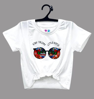 Piku Store Baby Girls Typography, Printed Cotton Blend T Shirt(White, Pack of 1)