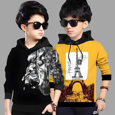 ATLANS Boys & Girls Printed Cotton Blend Regular T Shirt(Multicolor, Pack of 2)