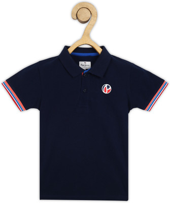 Pepe Jeans Boys Solid Pure Cotton Regular T Shirt(Blue, Pack of 1)