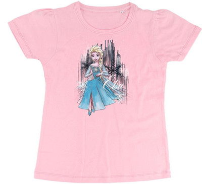 WYM TREND Girls Printed Pure Cotton Regular T Shirt(Pink, Pack of 1)