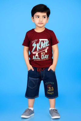 Aslihandresses Boys Printed Organic Cotton Regular T Shirt(Brown, Pack of 1)