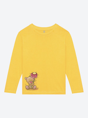 Nusyl Girls Graphic Print Cotton Blend Regular T Shirt(Yellow, Pack of 1)