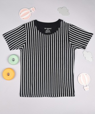 BE AWARA Boys Striped Pure Cotton T Shirt(Black, Pack of 1)