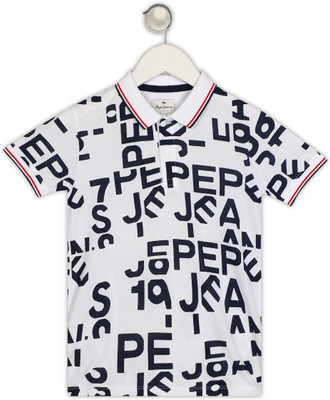 Pepe Jeans Boys Printed Pure Cotton Regular T Shirt(White, Pack of 1)