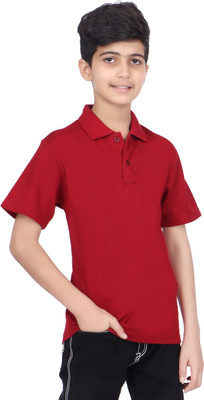 Carlos Boys Solid Cotton Blend Regular T Shirt(Maroon, Pack of 1)