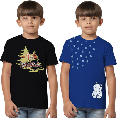 Texman Boys Printed Pure Cotton Regular T Shirt(Multicolor, Pack of 2)