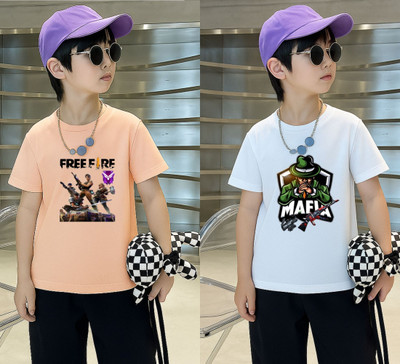 Lecowar Boys Printed Polyester Regular T Shirt(Pink, White, Pack of 1)