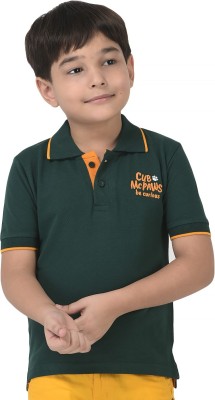 Cub McPaws Boys Embroidered Pure Cotton T Shirt(Green, Pack of 1)