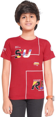 Little Funkyy Boys Printed Pure Cotton Regular T Shirt(Red, Pack of 1)