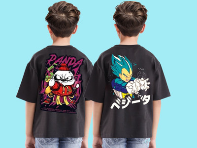 toystshirt Boys Printed Pure Cotton Oversized T Shirt(Black, Pack of 2)