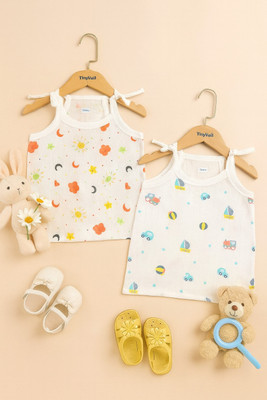 TinyVail Baby Boys & Baby Girls Printed Pure Cotton Regular T Shirt(White, Pack of 2)