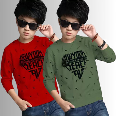 Ticoss Boys Printed Cotton Blend Regular T Shirt(Multicolor, Pack of 2)