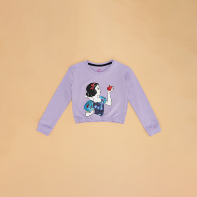 Pantaloons Junior Girls Printed Pure Cotton Regular T Shirt(Purple, Pack of 1)