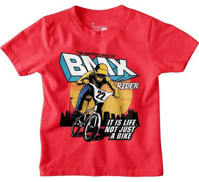 BonOrganik Boys Printed Pure Cotton Regular T Shirt(Red, Pack of 1)