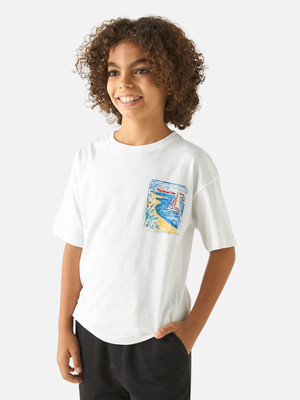 JUNIORS by Babyshop Boys Graphic Print Cotton Blend Regular T Shirt(White, Pack of 1)