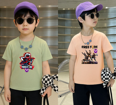 Lecowar Boys Printed Polyester Regular T Shirt(Green, Pink, Pack of 1)