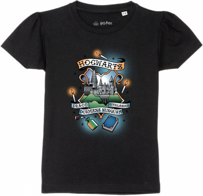WYM TREND Girls Typography, Printed Pure Cotton Regular T Shirt(Black, Pack of 1)
