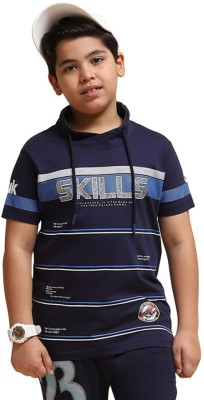 MONTE CARLO Boys Printed Pure Cotton Regular T Shirt(Dark Blue, Pack of 1)