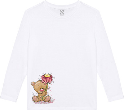 Nusyl Girls Graphic Print Cotton Blend Regular T Shirt(White, Pack of 1)