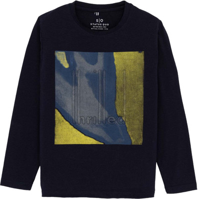 Status Quo Boys Graphic Print Polycotton Regular T Shirt(Dark Blue, Pack of 1)