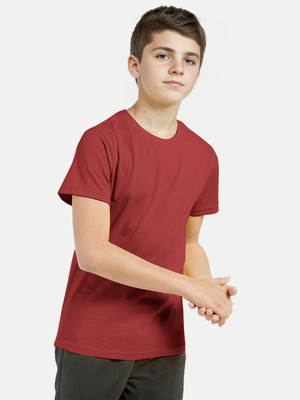 radprix Boys Solid Pure Cotton Regular T Shirt(Red, Pack of 1)