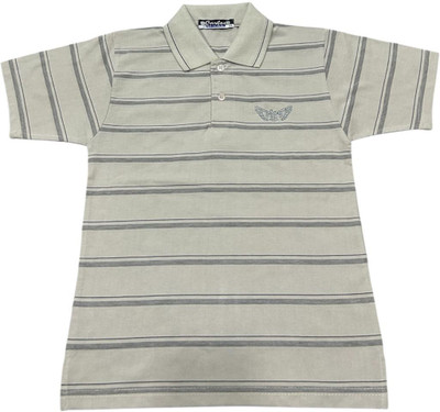 Carlos Boys Striped Cotton Blend Regular T Shirt(Grey, Pack of 1)