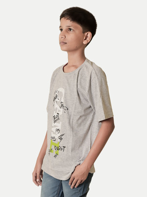 radprix Boys Graphic Print Pure Cotton Regular T Shirt(Grey, Pack of 1)