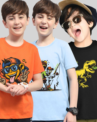 AOOSH Boys Printed Cotton Blend Regular T Shirt(Multicolor, Pack of 3)