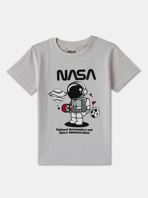 R&B Boys Printed Pure Cotton Regular T Shirt(Grey, Pack of 1)