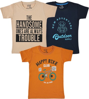 CATCUB Boys Graphic Print Cotton Blend T Shirt(Multicolor, Pack of 3)