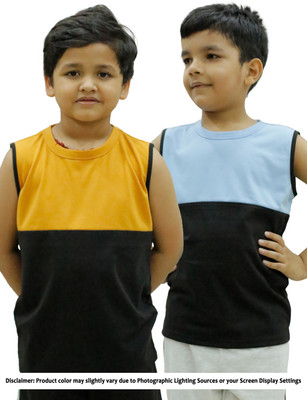 CHOMMBOOKA Boys Colorblock Pure Cotton Regular T Shirt(Light Blue, Pack of 2)