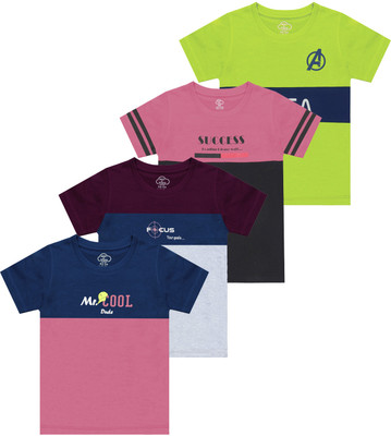 MIST N FOGG Boys Colorblock Cotton Blend Regular T Shirt(Multicolor, Pack of 4)