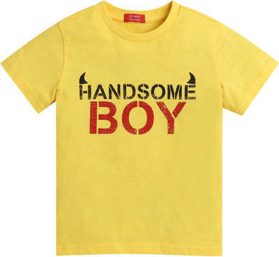 Arvind Garments Boys Printed Cotton Blend Regular T Shirt(Yellow, Pack of 1)