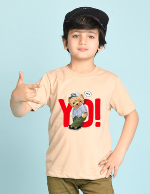 Nusyl Boys Graphic Print Cotton Blend Oversized T Shirt(Beige, Pack of 1)