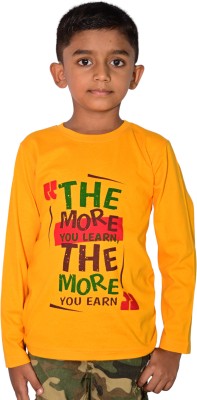 JILZ Boys Typography Pure Cotton Regular T Shirt(Yellow, Pack of 1)