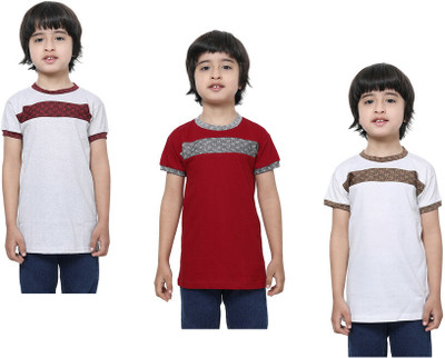 KAVYA Boys Self Design Pure Cotton Regular T Shirt(Multicolor, Pack of 3)
