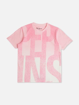 Pepe Jeans Boys Typography Pure Cotton T Shirt(Pink, Pack of 1)