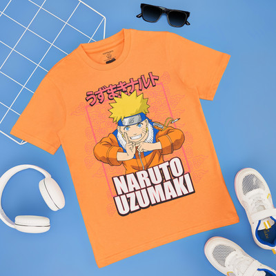 Pantaloons Junior Boys Graphic Print Pure Cotton Regular T Shirt(Orange, Pack of 1)