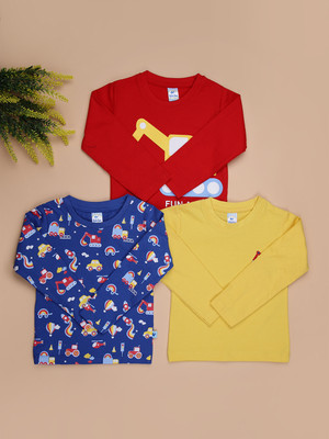 V-MART Baby Boys Printed Cotton Blend Regular T Shirt(Multicolor, Pack of 3)