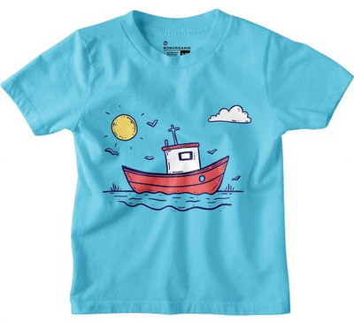 BonOrganik Boys Printed Pure Cotton Regular T Shirt(Light Green, Pack of 1)