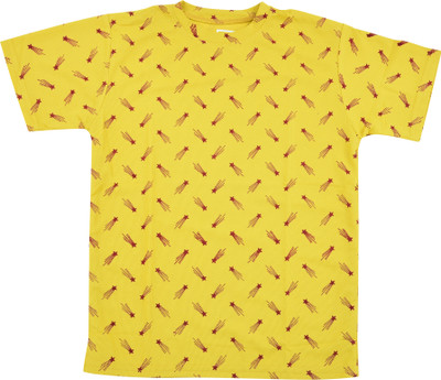 mdp Boys & Girls Printed Cotton Blend Regular T Shirt(Yellow, Pack of 1)