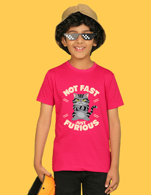 Nusyl Boys Graphic Print Cotton Blend Regular T Shirt(Pink, Pack of 1)