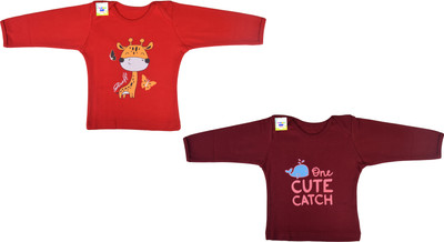 Toddylon Baby Boys & Baby Girls Printed Pure Cotton Regular T Shirt(Multicolor, Pack of 2)