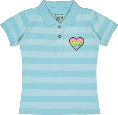 BodyCare Baby Girls Striped Cotton Blend Regular T Shirt(Light Blue, Pack of 1)