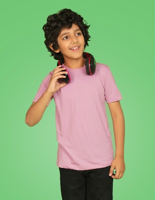 Nusyl Boys Solid Cotton Blend T Shirt(Pink, Pack of 1)