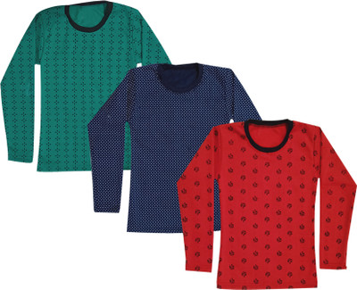 KAVYA Girls Printed Wool Blend Regular T Shirt(Multicolor, Pack of 3)
