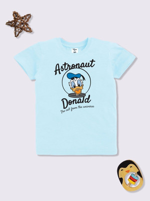 YK Disney Boys Printed Pure Cotton Regular T Shirt(Blue, Pack of 1)