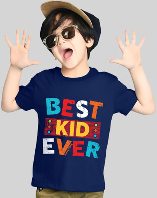 AOOSH Boys Printed Cotton Blend Regular T Shirt(Blue, Pack of 1)